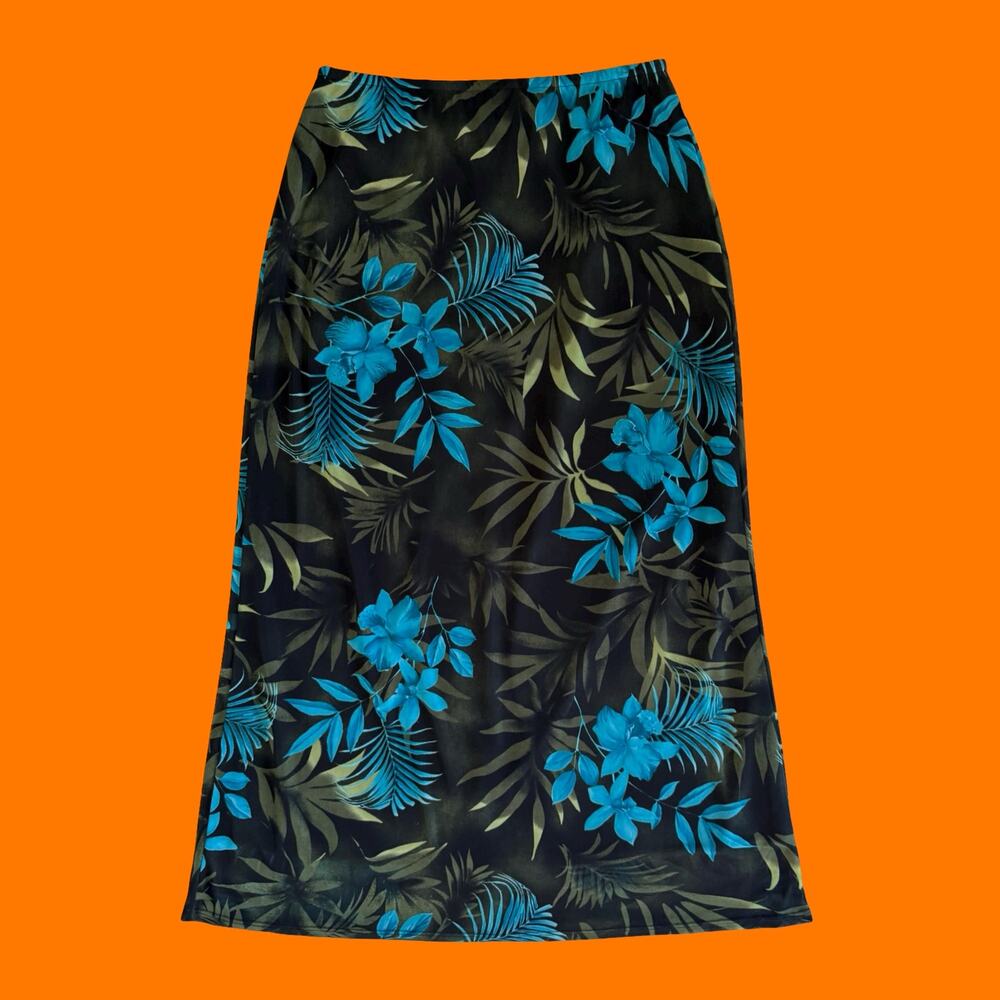 90's 00's vintage tropical floral mesh y2k maxi skirt LARGE
